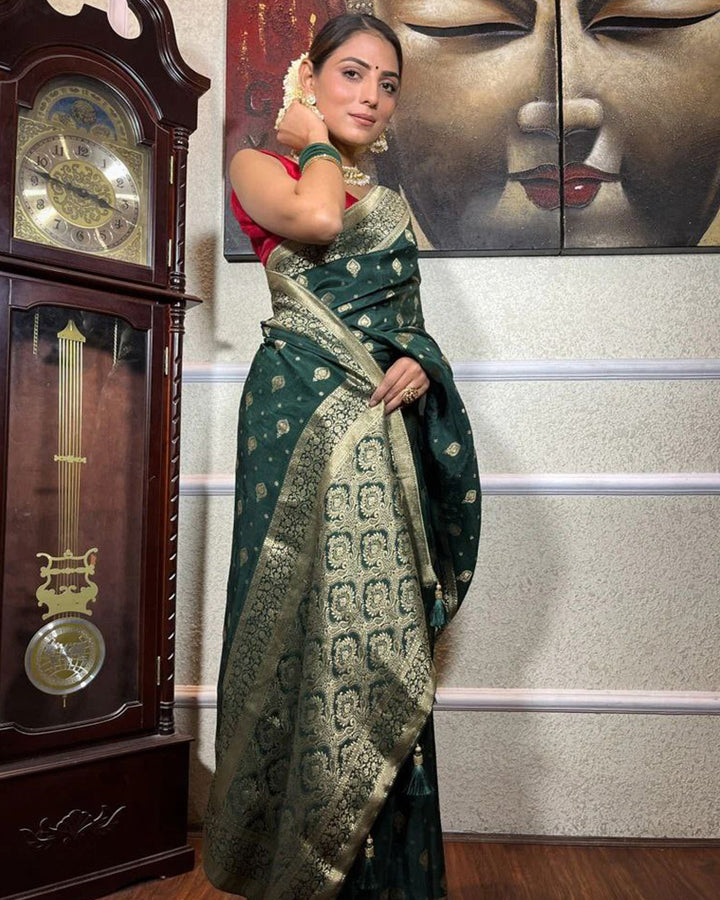 Green Color Rich Pallu Design Banarasi Soft Silk Saree