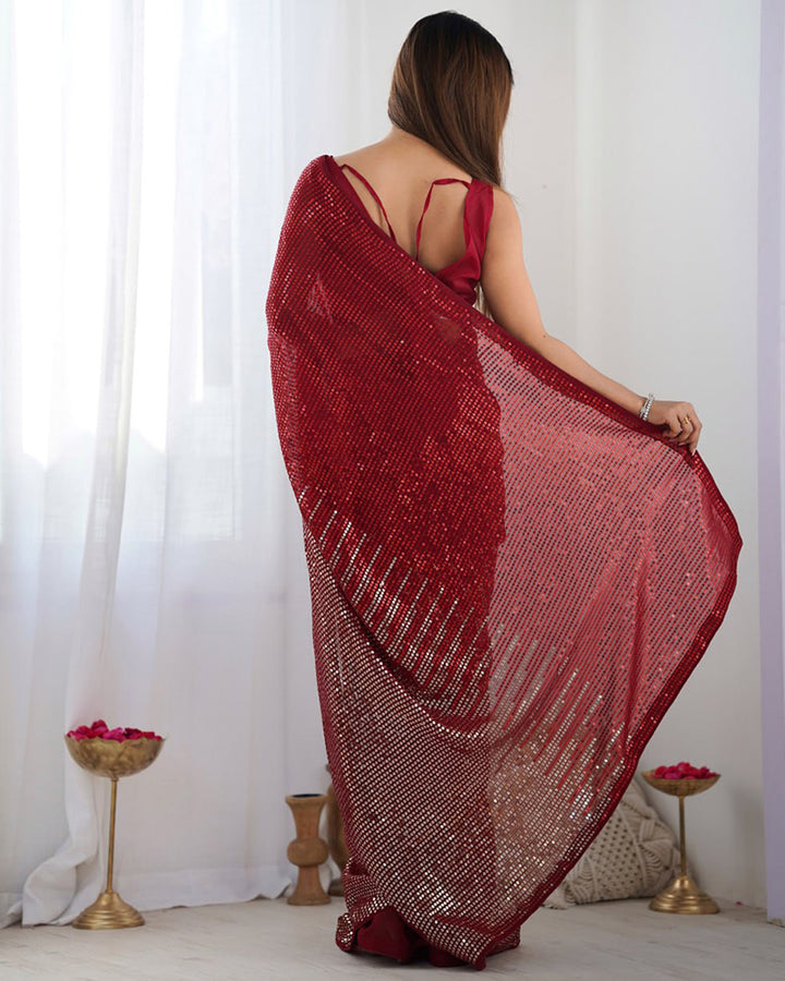 Red Color Heavy Georgette Sequence Embroidered Saree