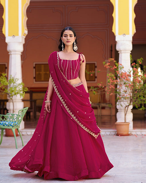 Rani Pink Color Fendi  Embroidered Lehenga Choli