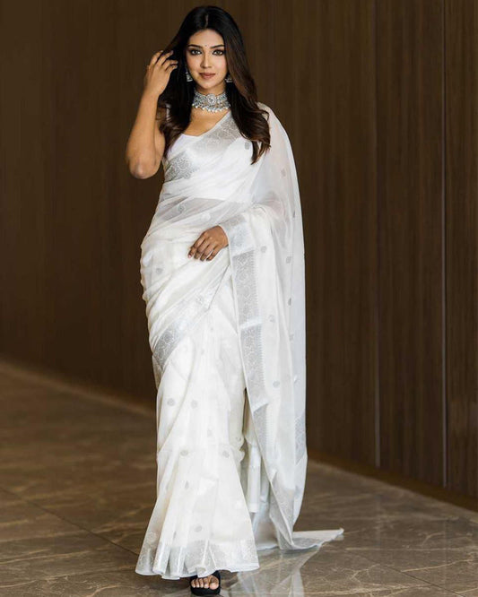 White Color Soft Cotton Saree