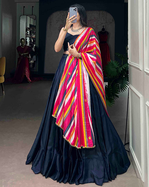 Black Color Moonga Silk Navratri Lehenga Choli