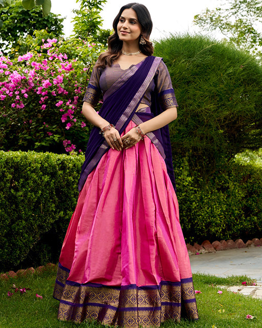 Elegant Pink Color Kanchipuram Designer Half Saree