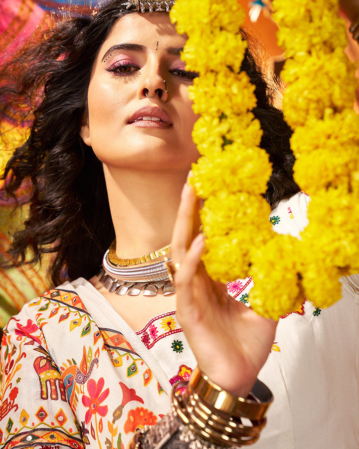 Traditional Multi Color Mirror Work Navratri Lehenga Choli