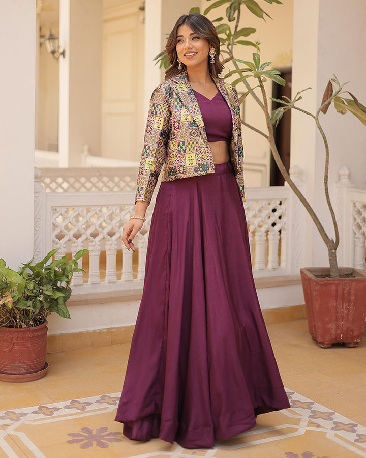 Wine Color Pure Chinon Wedding Lehenga Choli