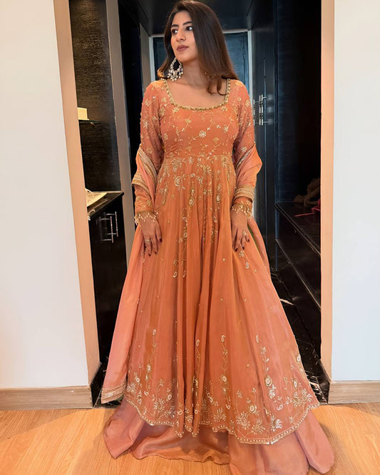 Peach Color Western Style Star Georgette Lehenga Choli