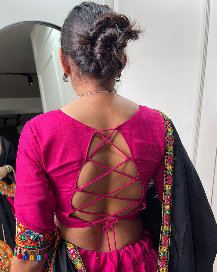 Pink And Black Color Cotton Navratri Lehenga Choli