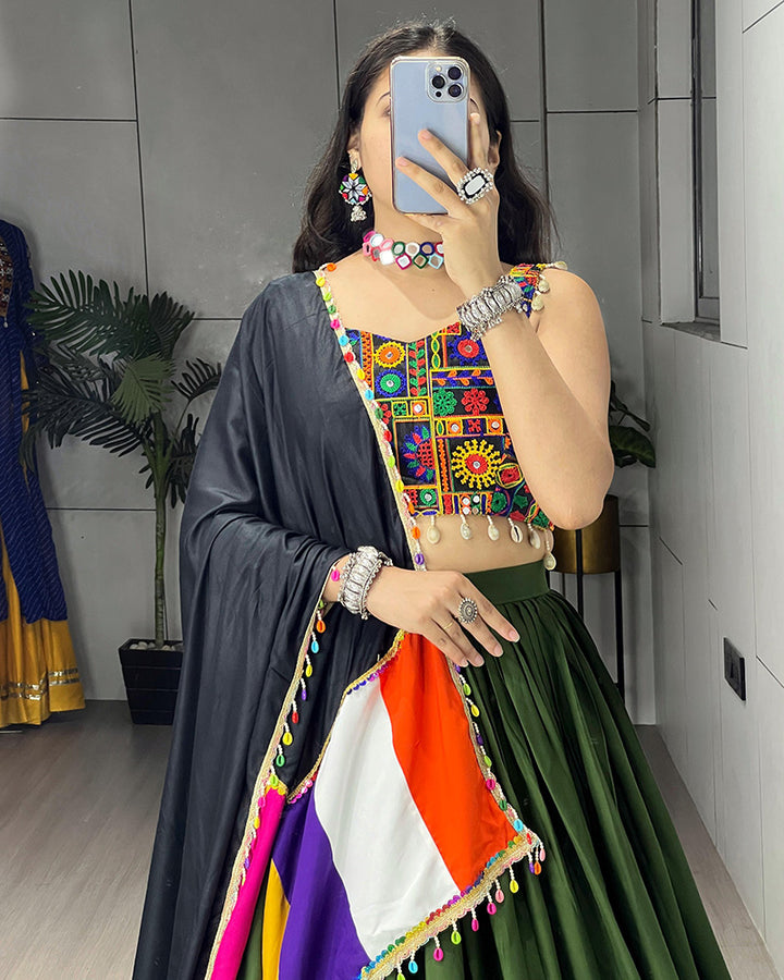 8 Multi Color Designer Pure Rayon Cotton Gamthi Work Navratri Lehenga Choli