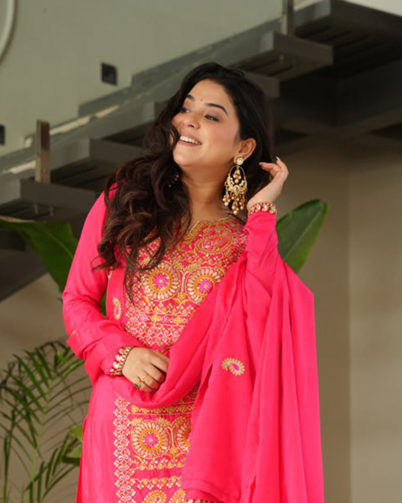 Gajri Color Chinon Embroidered Kurti Suit