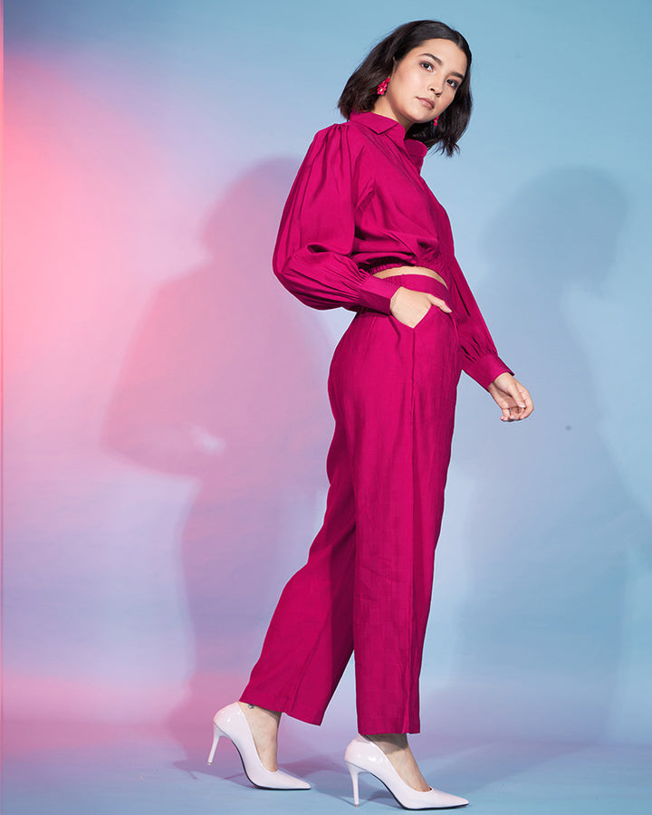 Rani Pink Color Viscose Rayon Co-Ord Set