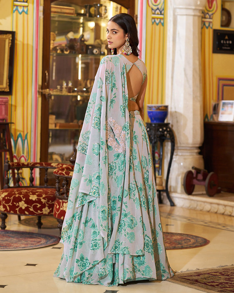 Green Color Georgette Embroidered Lehenga Choli
