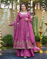 Onion Color Crunchy Silk Embroidered Sharara Suit