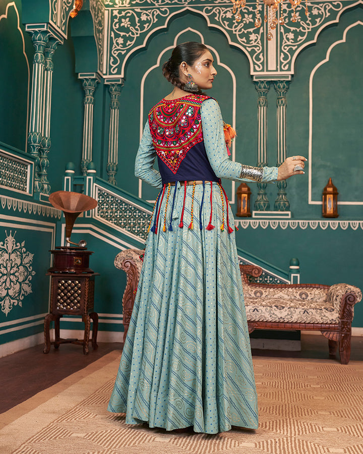 Pista Green Color Rayon Navratri Lehenga Choli
