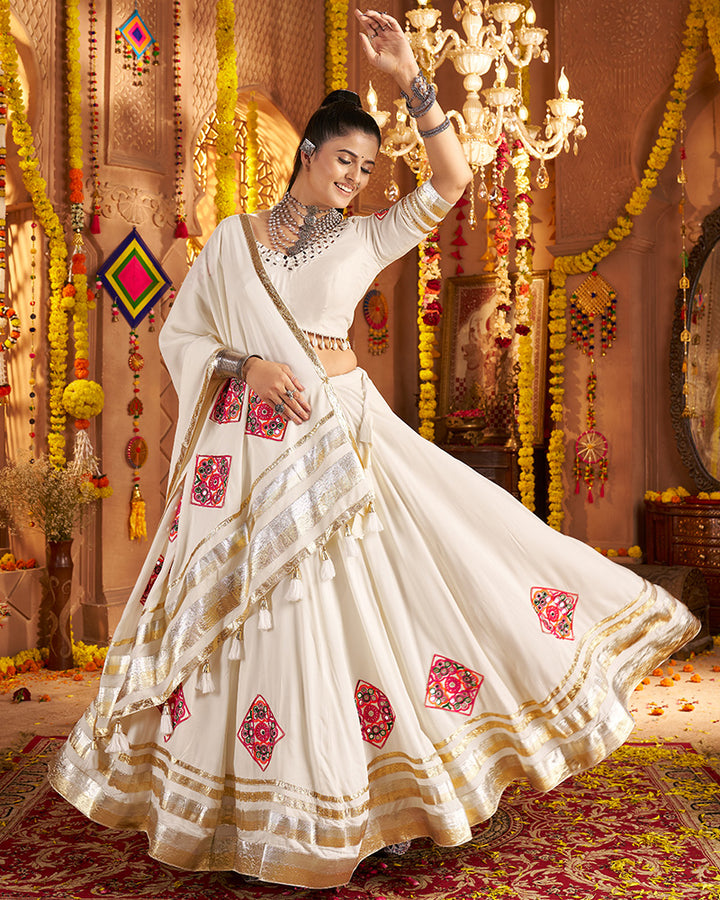 Festive White Mirror Work Navratri Lehenga Choli