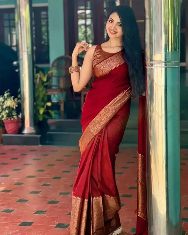 Designer Red Color Banarasi Silk Saree