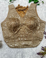 Cream Color Vichitra Silk Embroidered Blouse