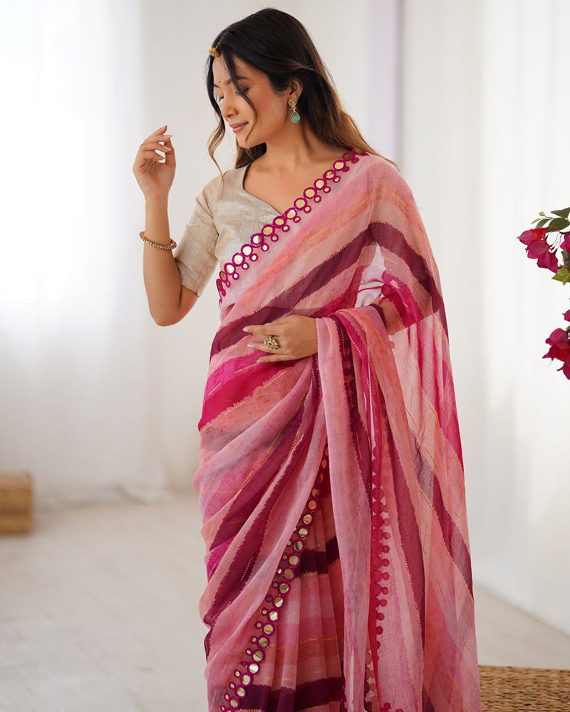 Baby Pink Color Smooth Marble Chiffon Printed Saree