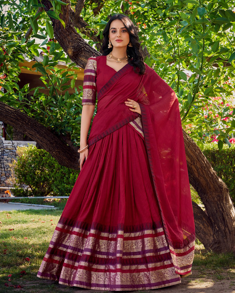 Red Color Pure Chanderi Zari Work lehenga Choli