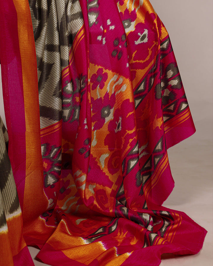 Mehndi Color Tssar Silk Printed Saree