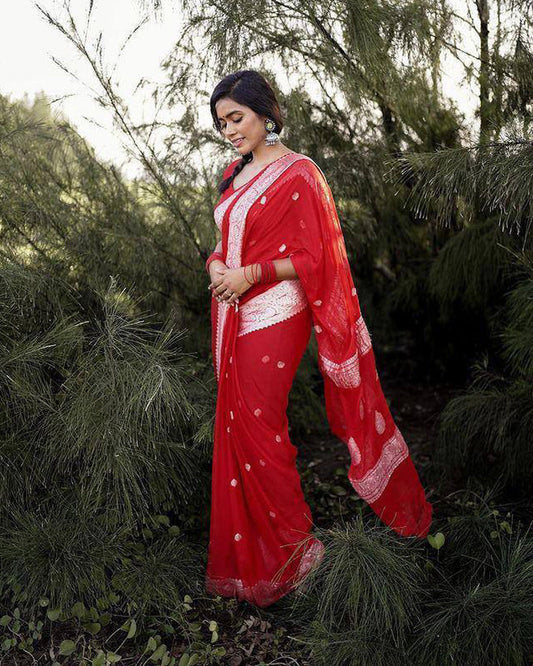 New Design Red Color Soft Cotton Saree