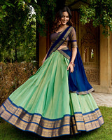 Elegant teal Green Color Kanchipuram Designer Half Saree