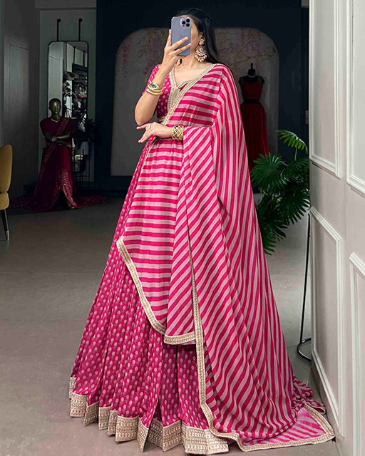 Pink Color Georgette Floral Print Lehenga Choli Set