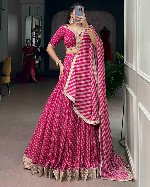 Pink Color Georgette Floral Print Lehenga Choli Set
