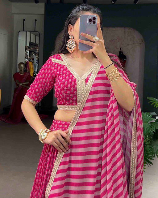 Pink Color Georgette Floral Print Lehenga Choli Set