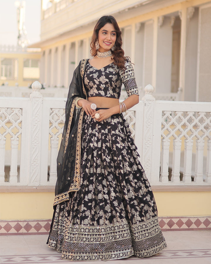 Black Color Designer Pure Dyable Viscose Jacquard  Lehenga Choli