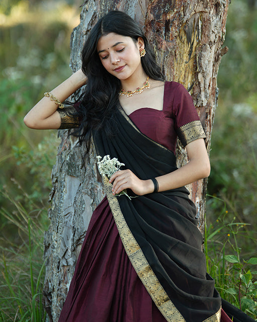 Wine Color Kanjivaram Silk Cultural Half Saree
