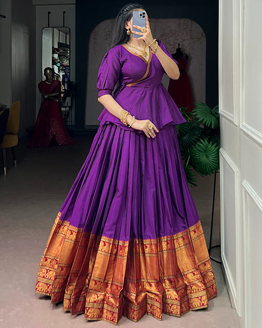 Purple Color Narayan Pet cotton South Indian Lehenga Set