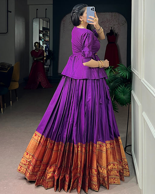 Purple Color Narayan Pet cotton South Indian Lehenga Set