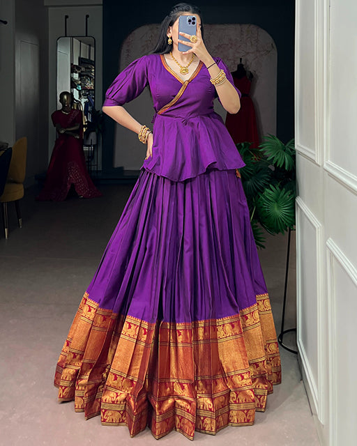Purple Color Narayan Pet cotton South Indian Lehenga Set