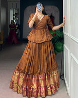 Copper Brown Narayan Pet cotton South Indian Lehenga Set
