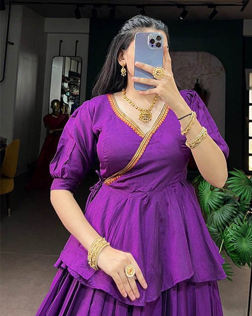 Purple Color Narayan Pet cotton South Indian Lehenga Set