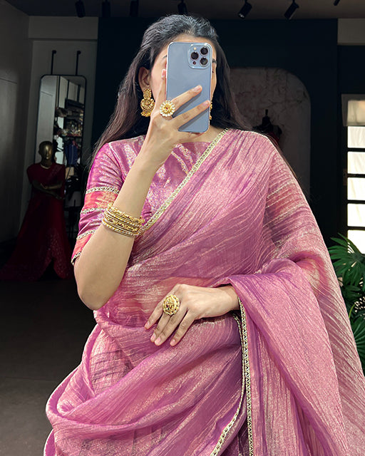 Dusty Rose Pink Color Zari Tissue Lehenga Choli