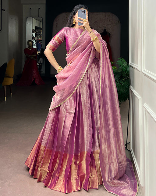 Dusty Rose Pink Color Zari Tissue Lehenga Choli