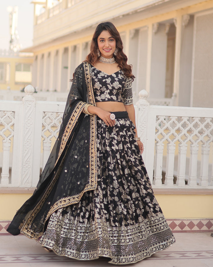 Black Color Designer Pure Dyable Viscose Jacquard  Lehenga Choli