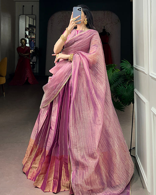 Dusty Rose Pink Color Zari Tissue Lehenga Choli