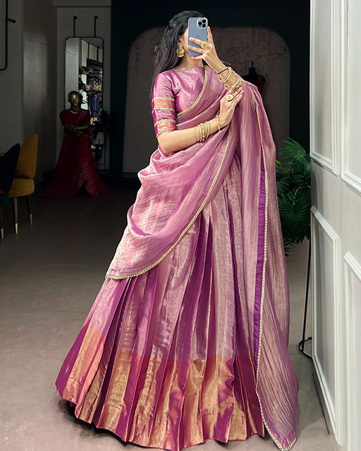 Dusty Rose Pink Color Zari Tissue Lehenga Choli