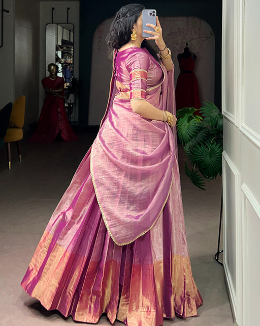 Dusty Rose Pink Color Zari Tissue Lehenga Choli