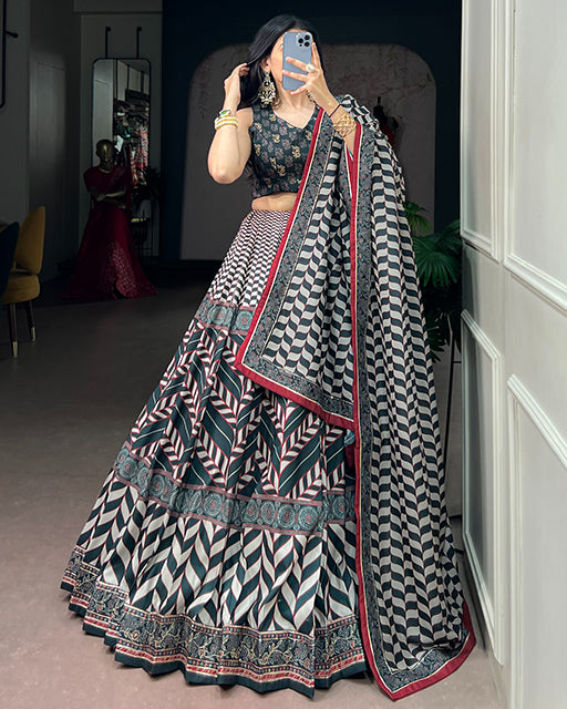 Grey Color Vaishali Silk Gota Patti Lehenga Set