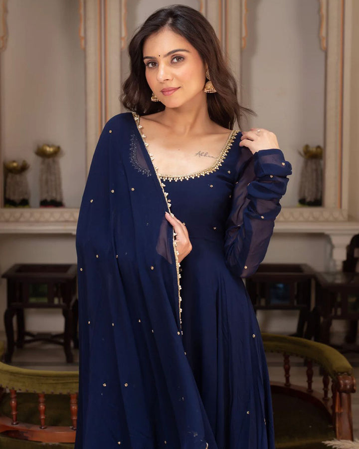 Royal Blue Color Georgette Anarkali Three Piece Suit
