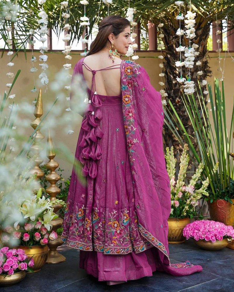 Onion Color Crunchy Silk Embroidered Sharara Suit