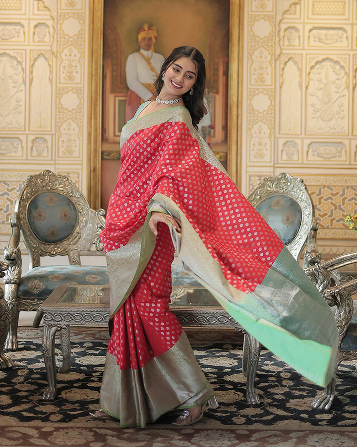 Designer Kanjivaram Silk Small Butti Red Color Saree