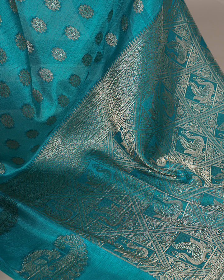 Firozi Color Roop Silk Zari Weaving Saree