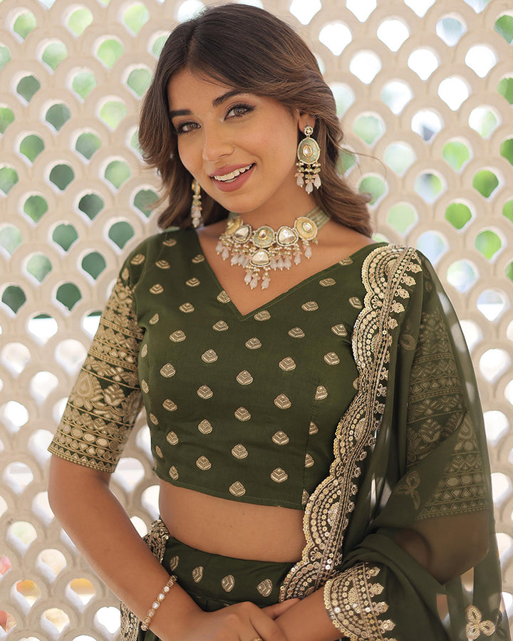 Designer Mehndi Color Viscose Jacquard Lehenga Choli