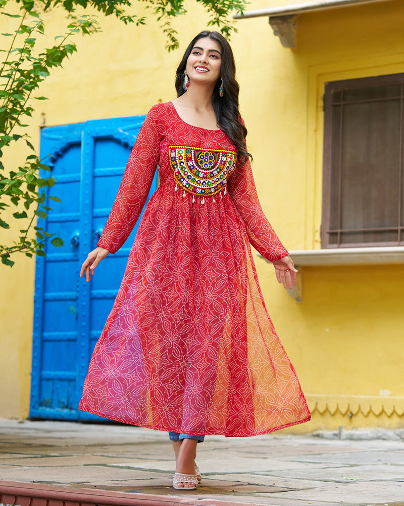Elegant Red Georgette Bandhani Print Kurti