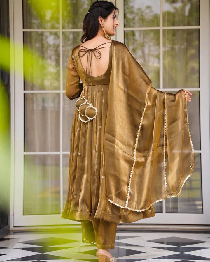 Brown Color Jimmy Choo Three Piece Anarkali Suit