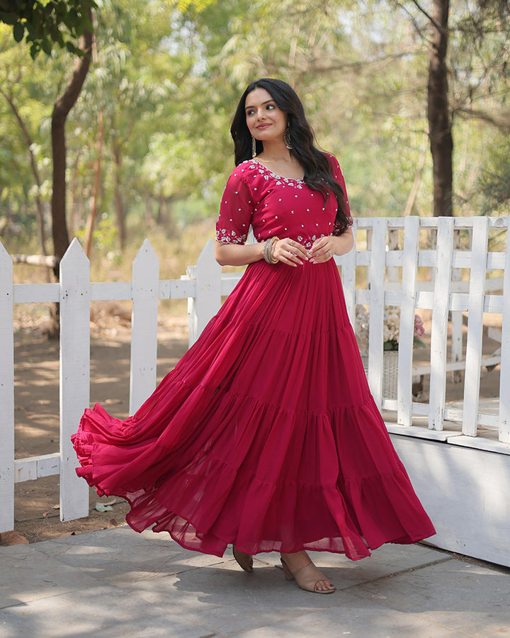Rani Pink Color Designer Georgette Long Gown