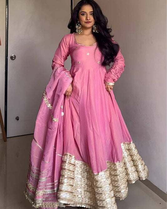 Baby Pink Color Pure Chinon Silk Embroidered Anarkali Suit